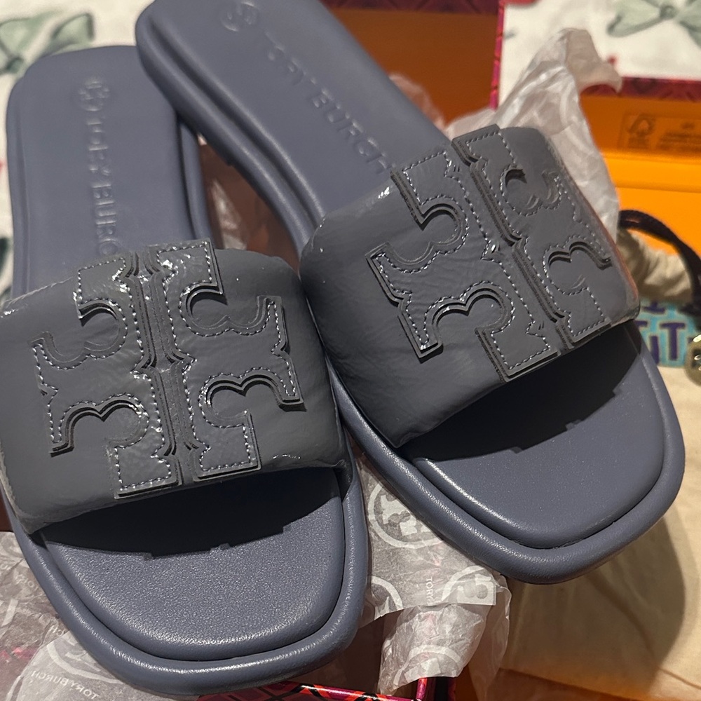 Tory Burch Double T sport slide in Spring Lotus
